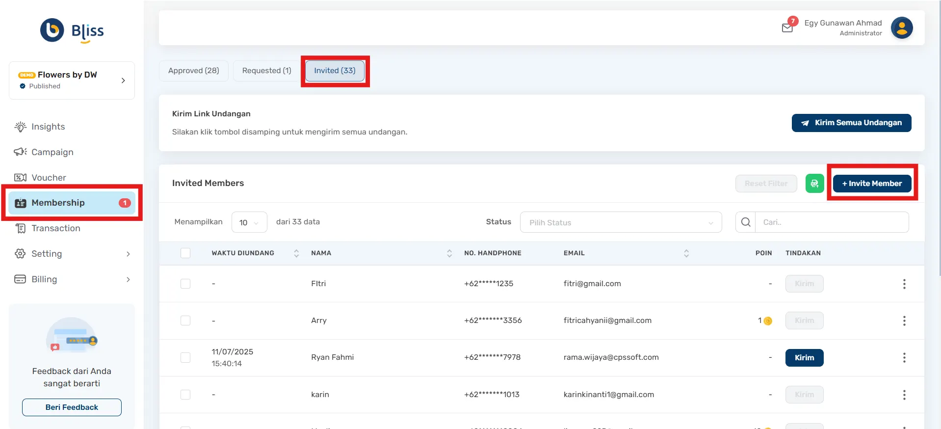 Mengelola membership Bliss